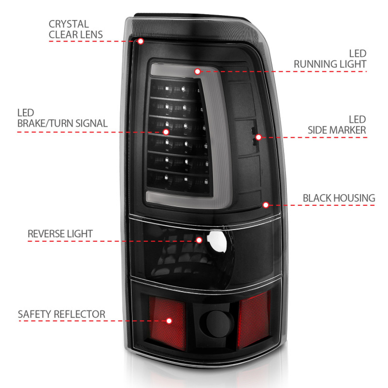 ANZO 1999-2002 Chevy Silverado 1500 LED Taillights Plank Style Black w/Clear Lens - 311330
