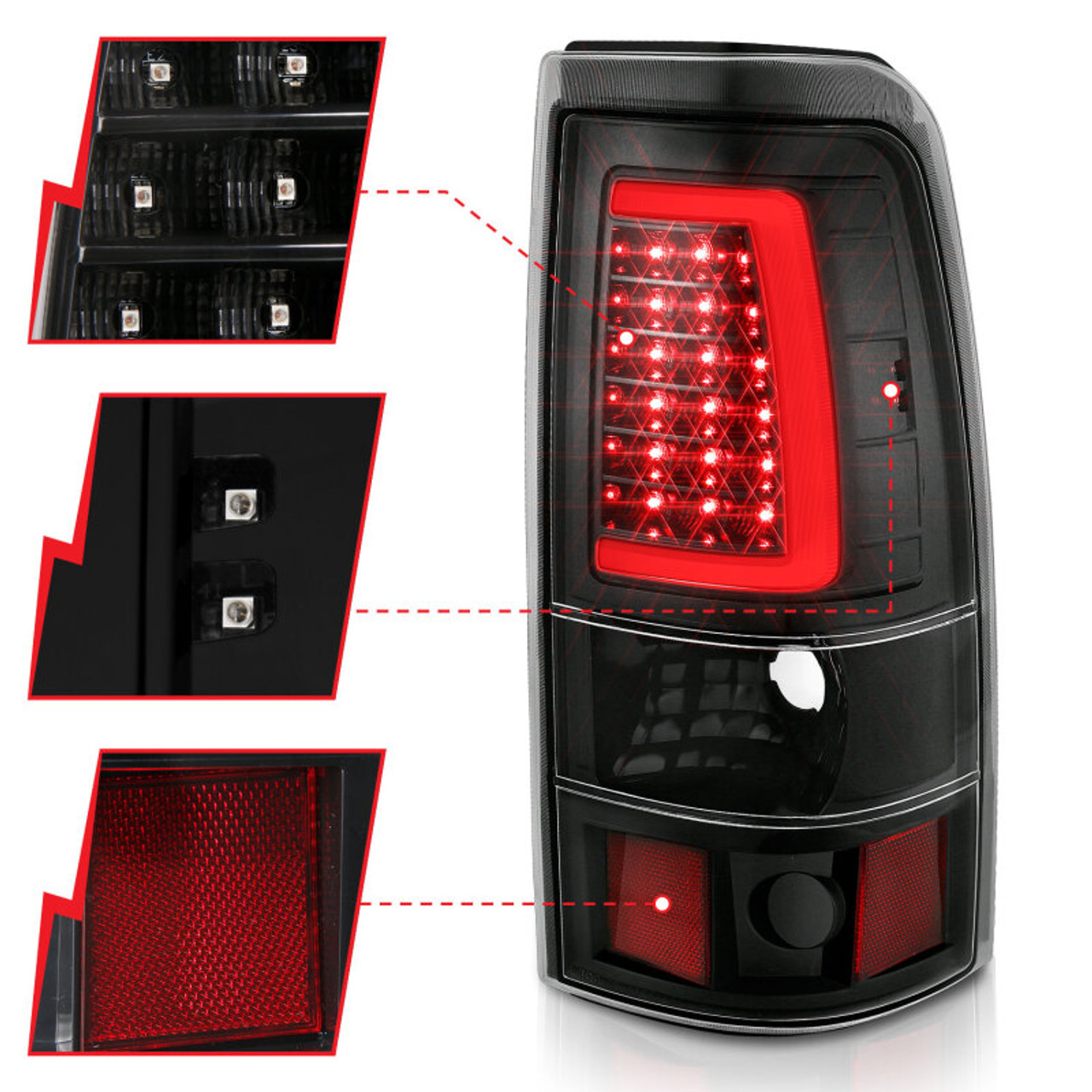 ANZO 1999-2002 Chevy Silverado 1500 LED Taillights Plank Style Black w/Clear Lens - 311330