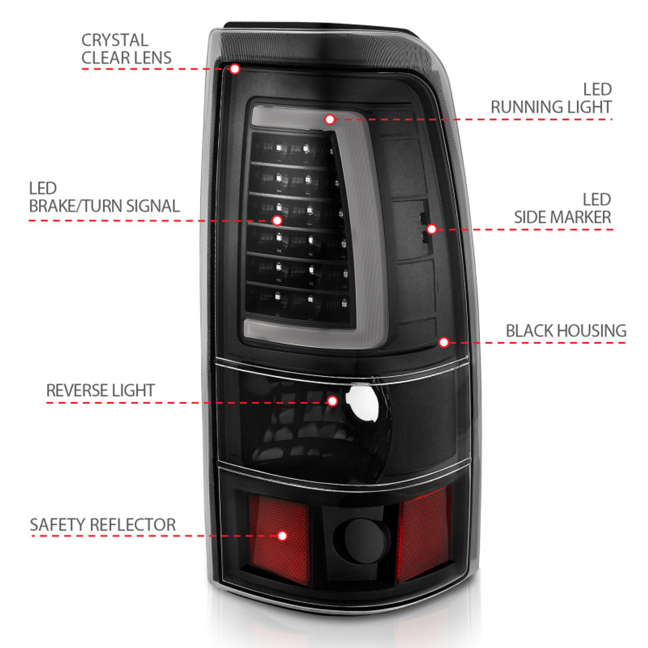 ANZO 1999-2002 Chevy Silverado 1500 LED Taillights Plank Style Black w/Clear Lens - 311330