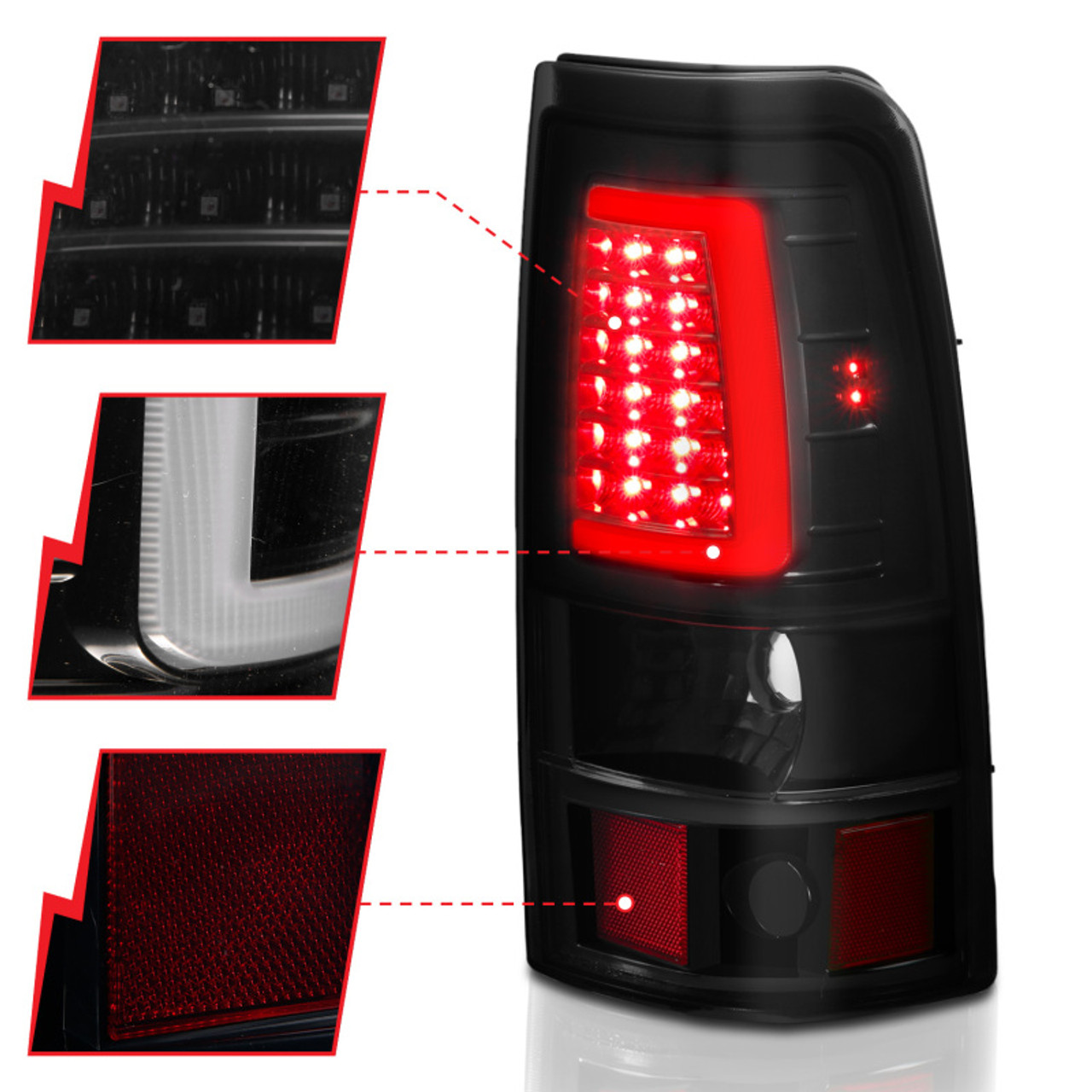 ANZO 1999-2002 Chevy Silverado 1500 LED Taillights Plank Style Black w/Smoke Lens - 311331
