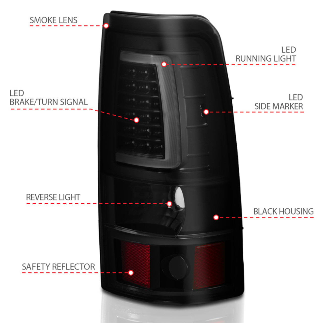 ANZO 1999-2002 Chevy Silverado 1500 LED Taillights Plank Style Black w/Smoke Lens - 311331