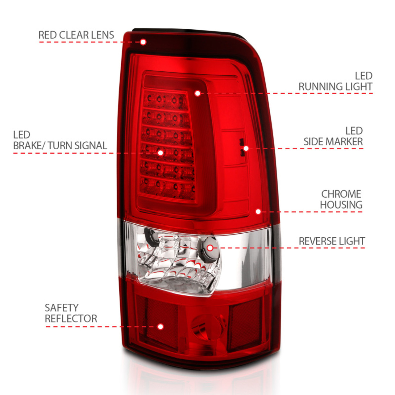 ANZO 1999-2002 Chevy Silverado 1500 LED Taillights Plank Style Chrome With Red/Clear Lens - 311332