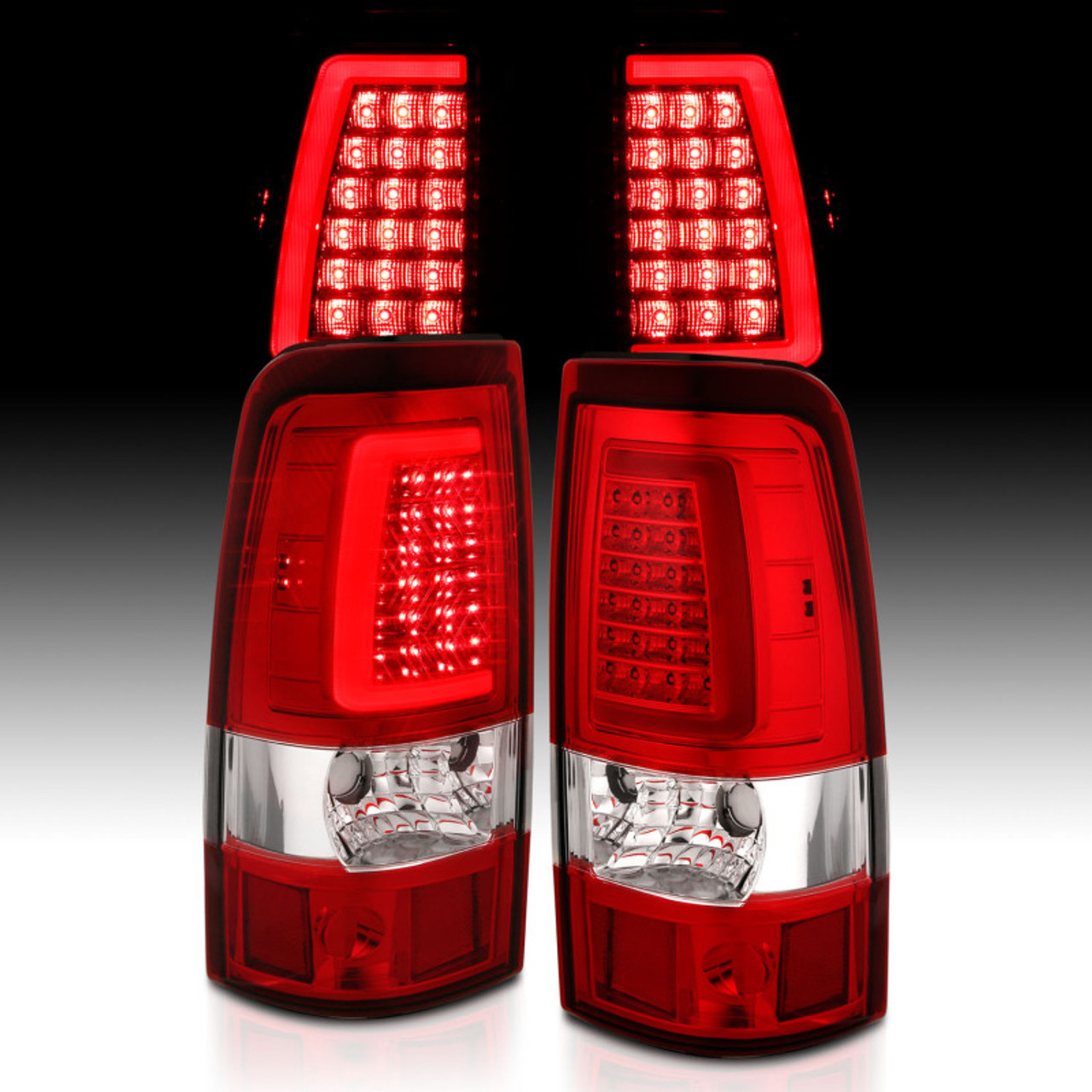 ANZO 1999-2002 Chevy Silverado 1500 LED Taillights Plank Style Chrome With Red/Clear Lens - 311332