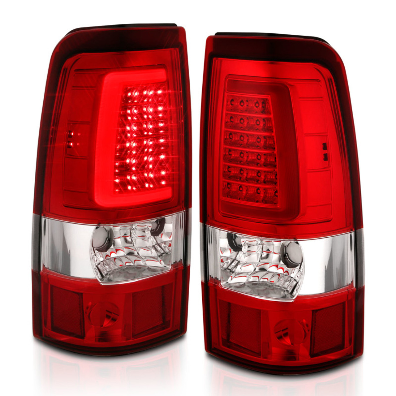 ANZO 1999-2002 Chevy Silverado 1500 LED Taillights Plank Style Chrome With Red/Clear Lens - 311332
