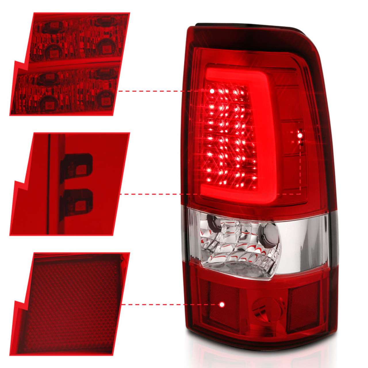ANZO 1999-2002 Chevy Silverado 1500 LED Taillights Plank Style Chrome With Red/Clear Lens - 311332