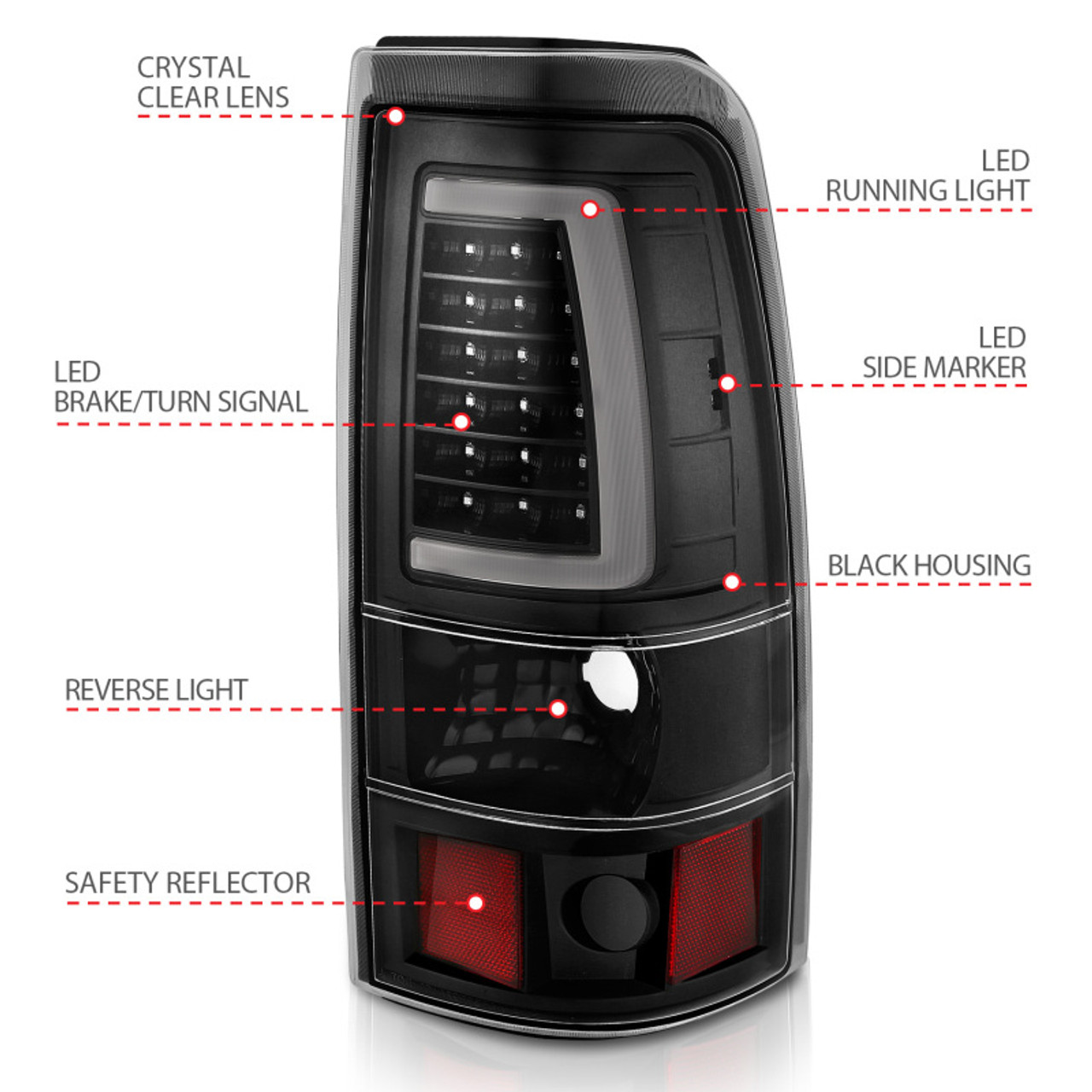 ANZO 2003-2006 Chevy Silverado 1500 LED Taillights Plank Style Black w/Clear Lens - 311333