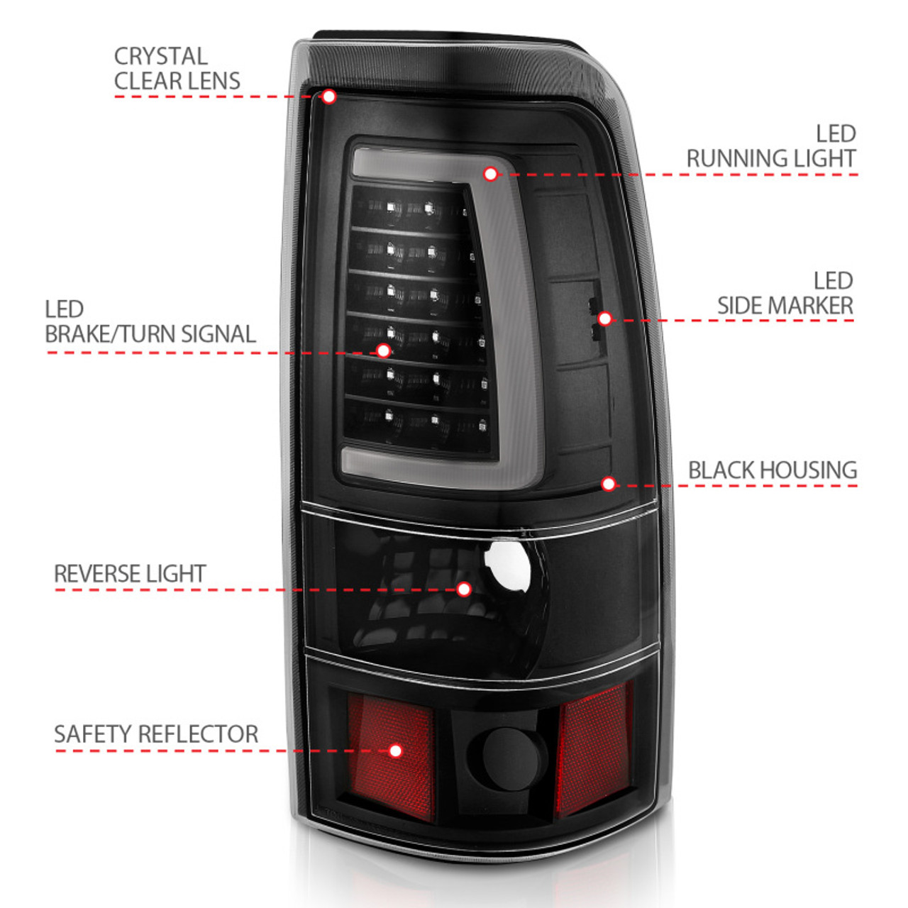 ANZO 2003-2006 Chevy Silverado 1500 LED Taillights Plank Style Black w/Clear Lens - 311333