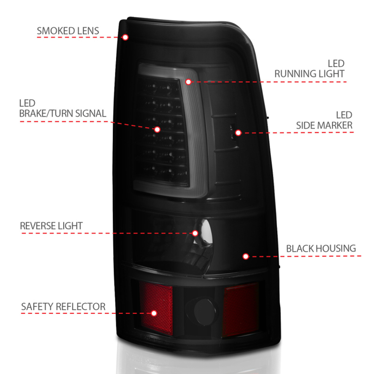 ANZO 2003-2006 Chevy Silverado 1500 LED Taillights Plank Style Black w/Smoke Lens - 311334