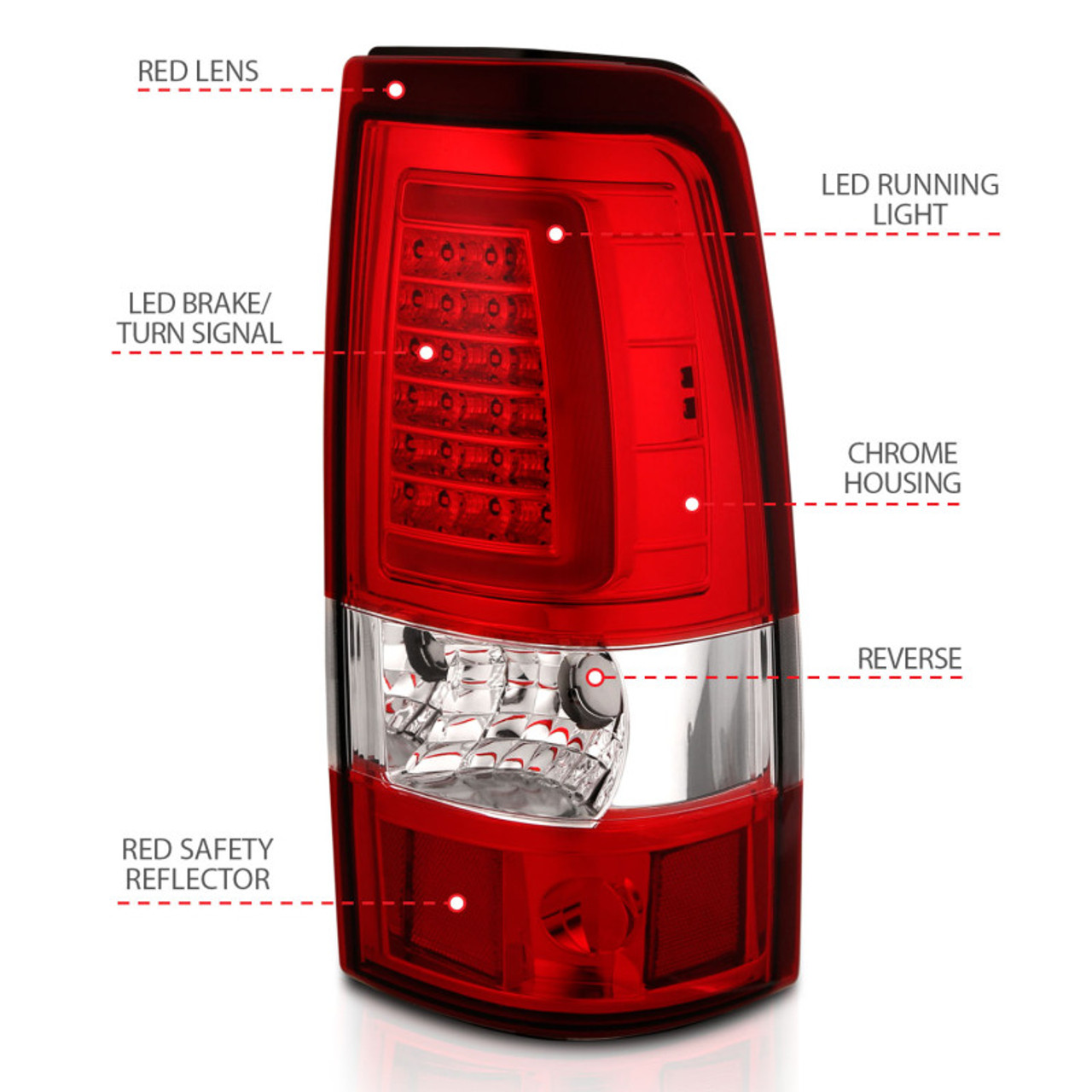 ANZO 2003-2006 Chevy Silverado 1500 LED Taillights Plank Style Chrome With Red/Clear Lens - 311335