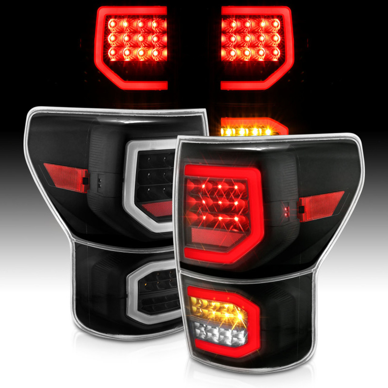 ANZO 2007-2013 Toyota Tundra LED Taillights Plank Style Black w/Clear Lens - 311336