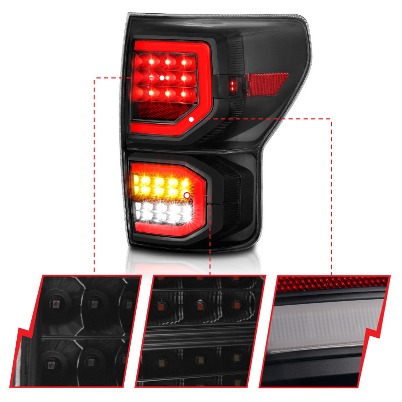 ANZO 2007-2013 Toyota Tundra LED Taillights Plank Style Black w/Smoke Lens - 311337