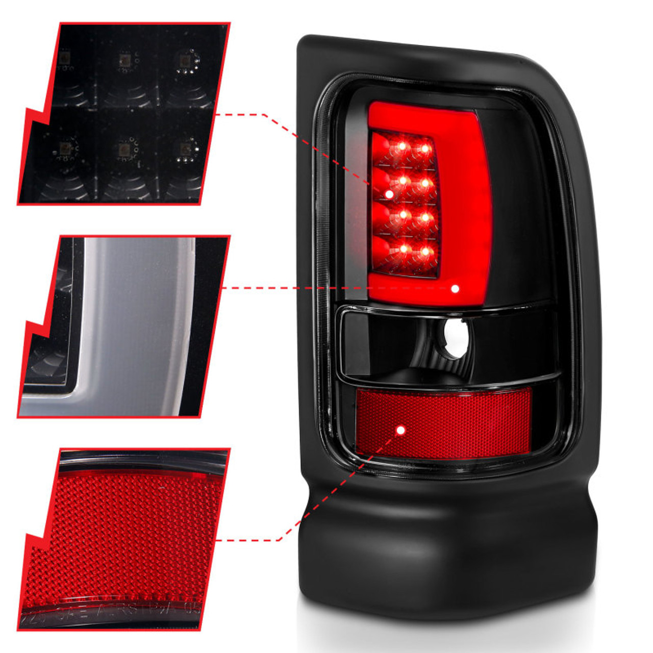 ANZO 1994-2001 Dodge Ram 1500 LED Taillights Plank Style Black w/Clear Lens - 311339