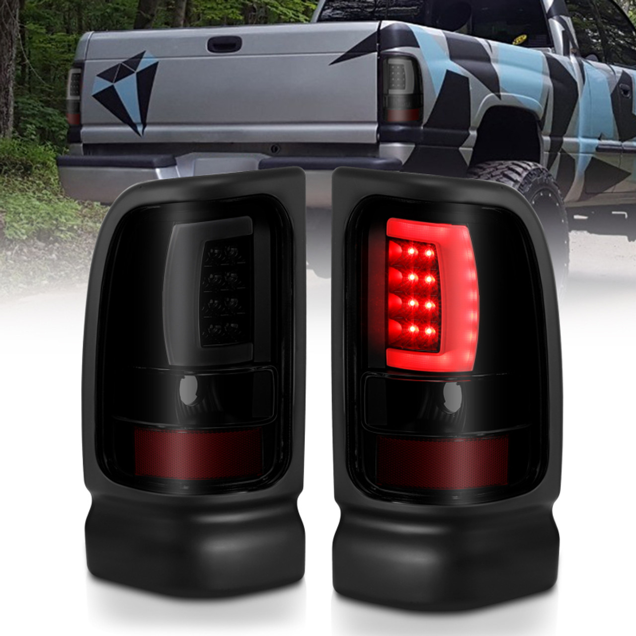 ANZO 1994-2001 Dodge Ram 1500 LED Taillights Plank Style Black w/Smoke Lens - 311340