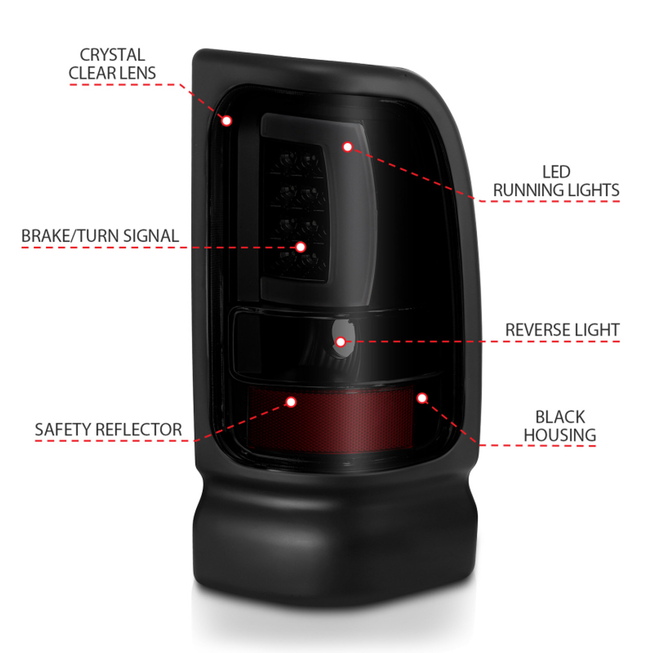 ANZO 1994-2001 Dodge Ram 1500 LED Taillights Plank Style Black w/Smoke Lens - 311340