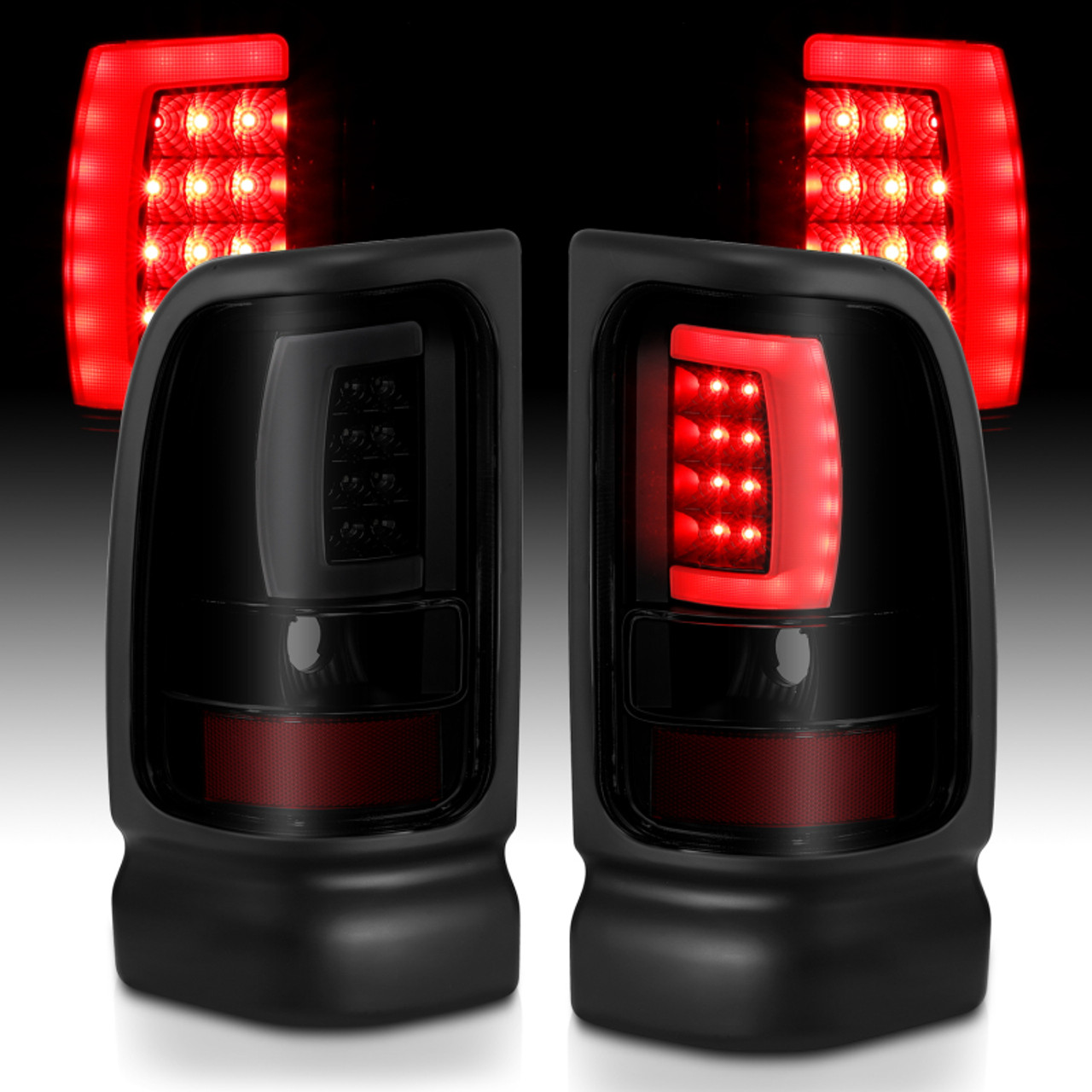 ANZO 1994-2001 Dodge Ram 1500 LED Taillights Plank Style Black w/Smoke Lens - 311340