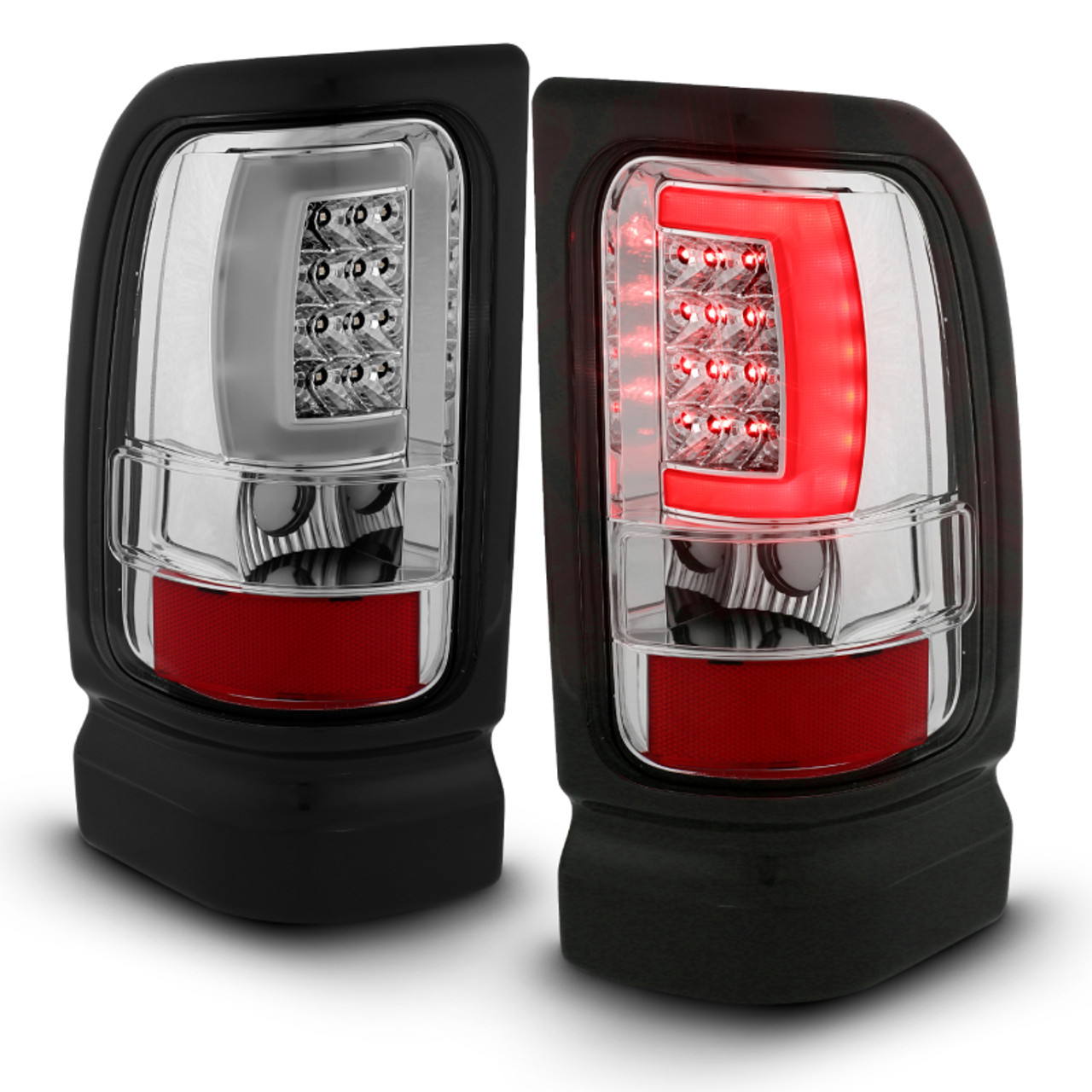 ANZO 1994-2001 Dodge Ram 1500 LED Taillights Plank Style Chrome w/ Clear Lens - 311341