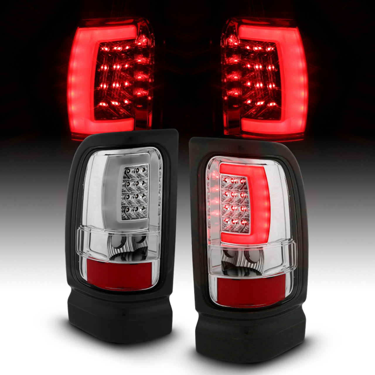 ANZO 1994-2001 Dodge Ram 1500 LED Taillights Plank Style Chrome w/ Clear Lens - 311341