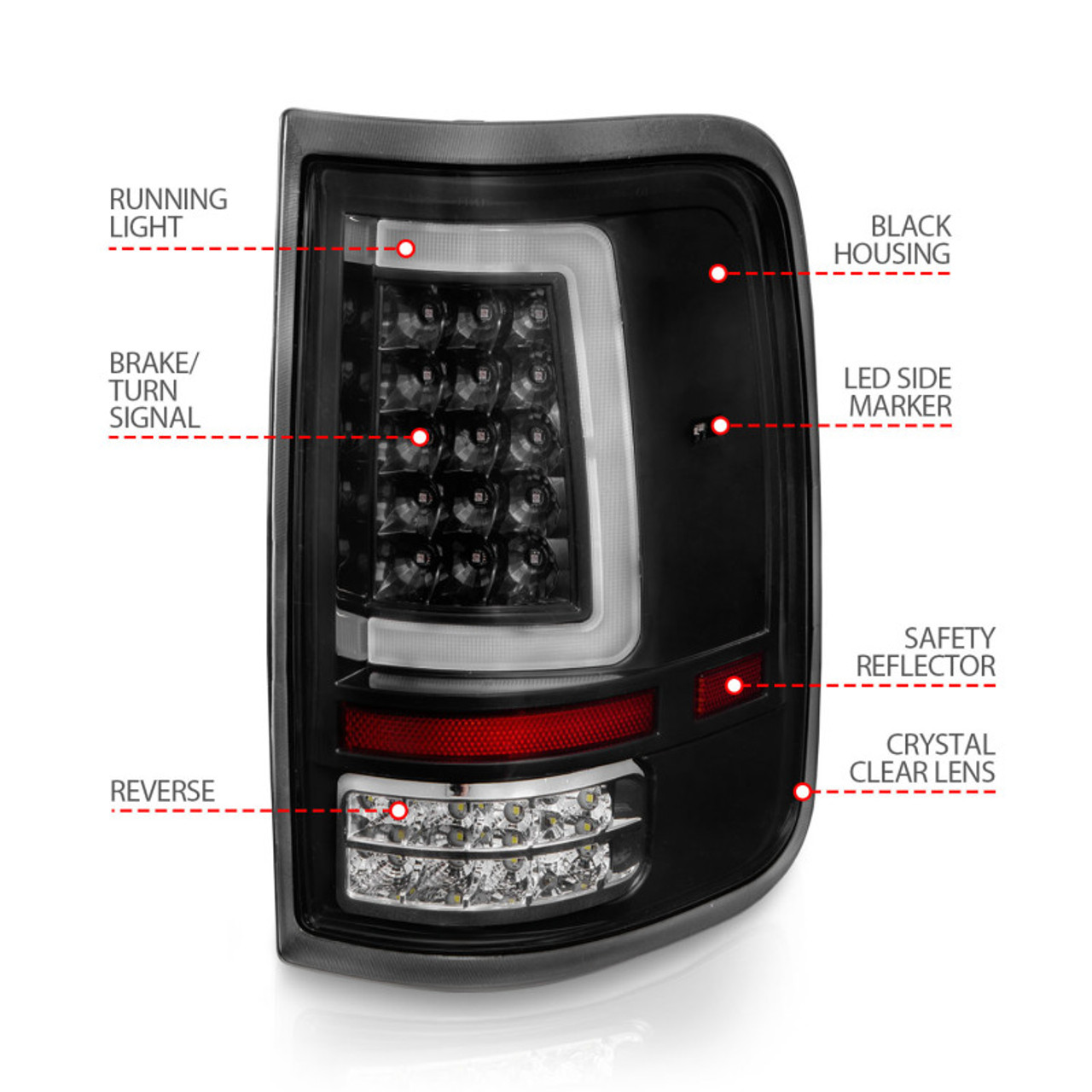 ANZO 2004-2006 Ford F-150 LED Tail Lights w/ Light Bar Black Housing Clear Lens - 311342