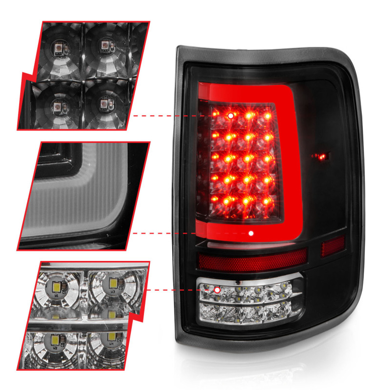 ANZO 2004-2006 Ford F-150 LED Tail Lights w/ Light Bar Black Housing Clear Lens - 311342