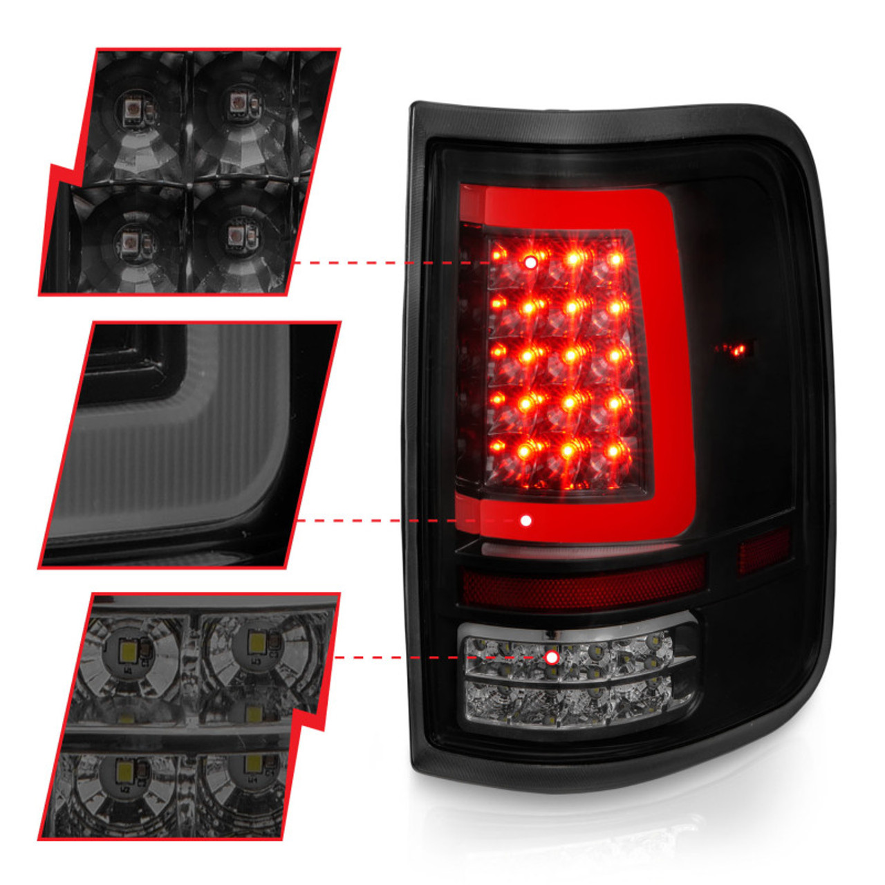 ANZO 2004-2006 Ford F-150 LED Tail Lights w/ Light Bar Black Housing Smoke Lens - 311343