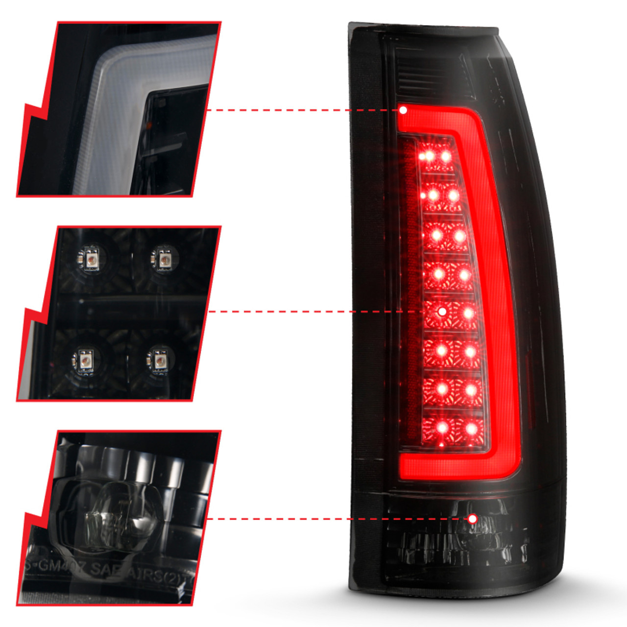 ANZO 1999-2000 Cadillac Escalade LED Taillights Black Housing Smoke Lens Pair - 311345