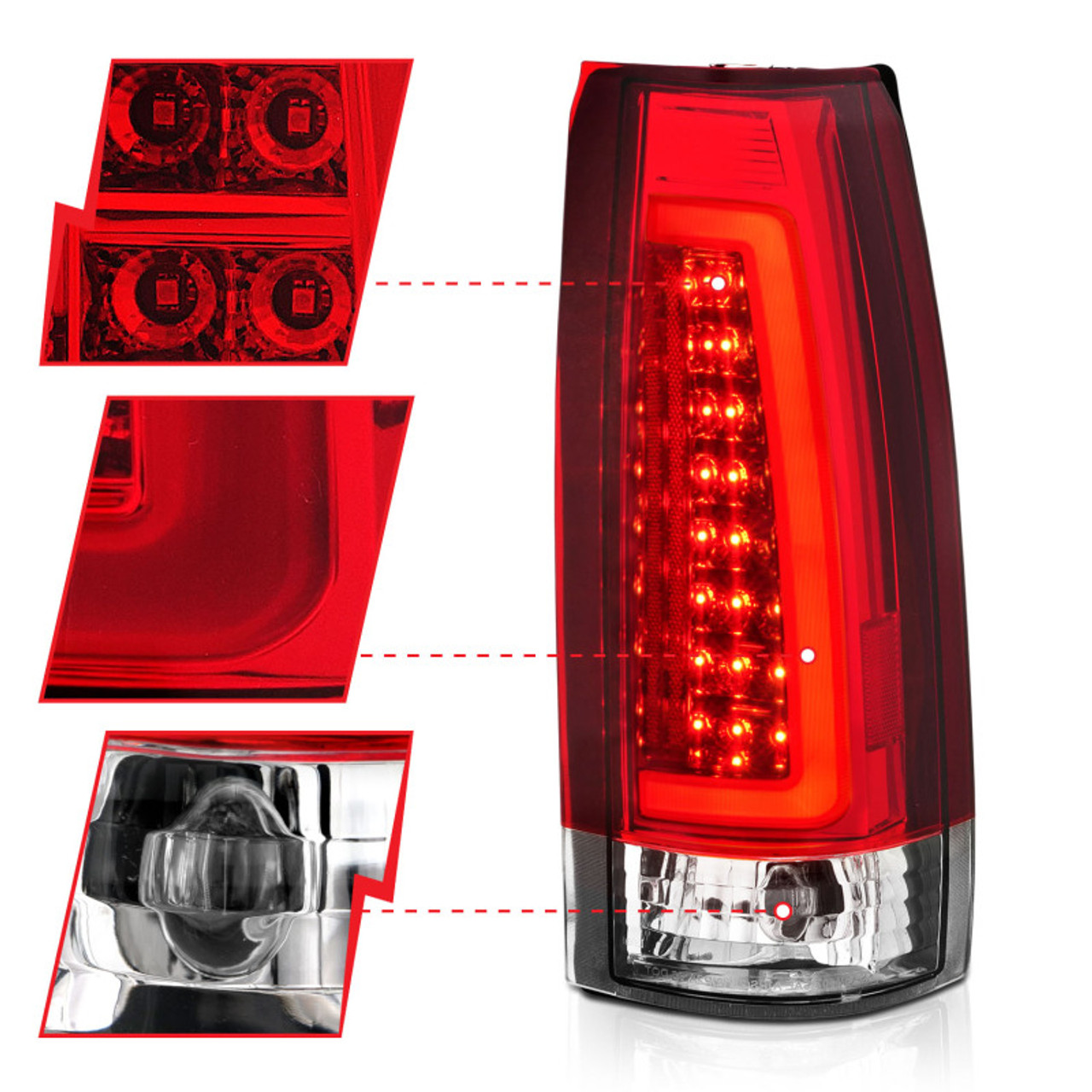 ANZO 1999-2000 Cadillac Escalade LED Taillights Chrome Housing Red/Clear Lens Pair - 311346