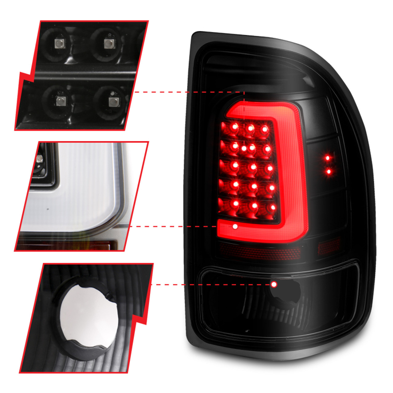 ANZO 1997-2004 Dodge Dakota LED Taillights Black Housing Smoke Lens Pair - 311348