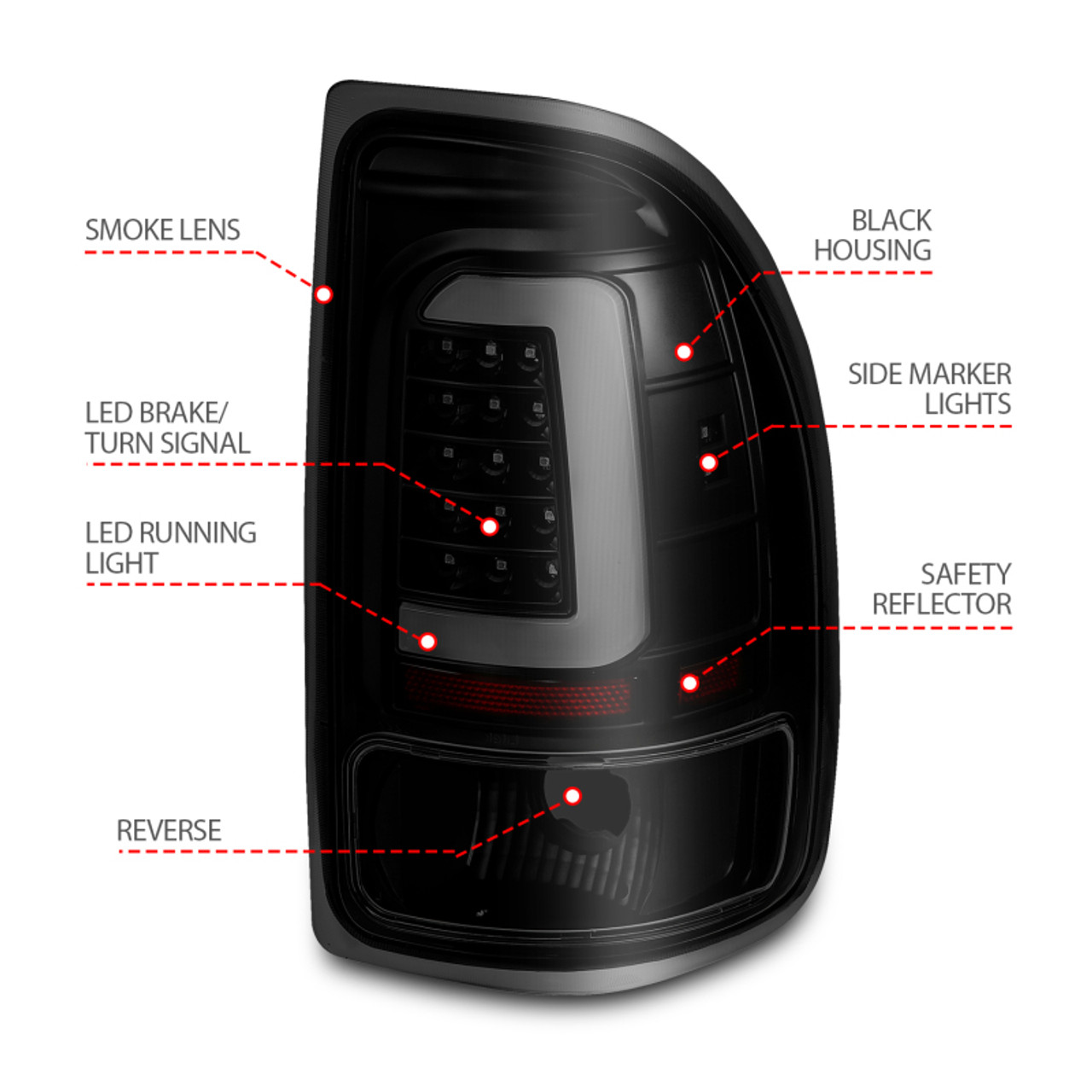 ANZO 1997-2004 Dodge Dakota LED Taillights Black Housing Smoke Lens Pair - 311348