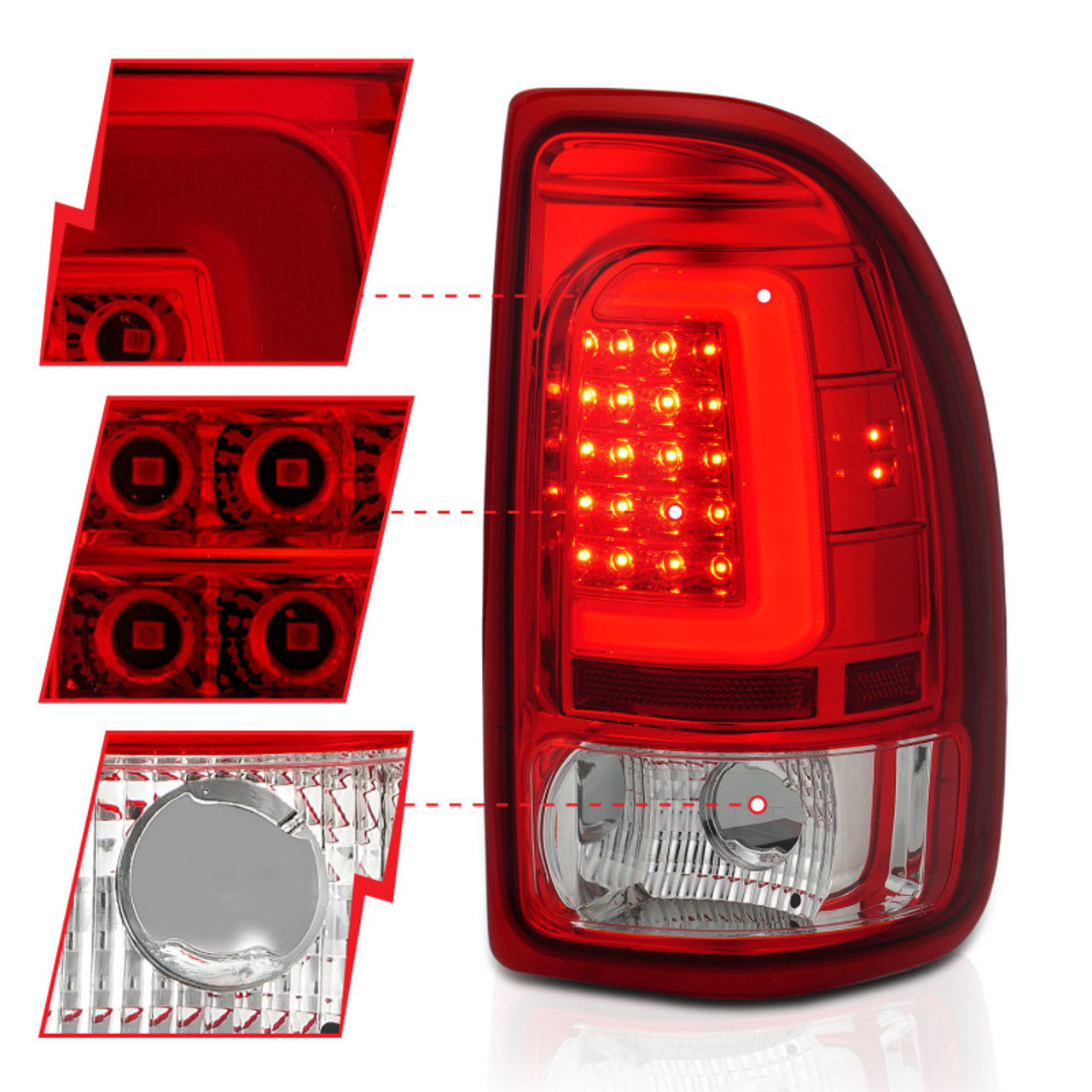ANZO 1997-2004 Dodge Dakota LED Taillights Chrome Housing Red Lens Pair - 311349