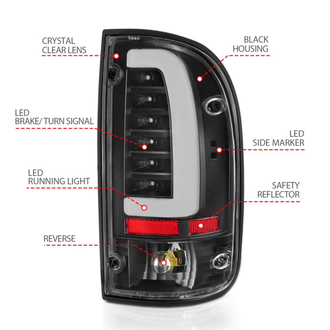 ANZO 95-00 Toyota Tacoma LED Taillights Black Housing Clear Lens (Pair) - 311353