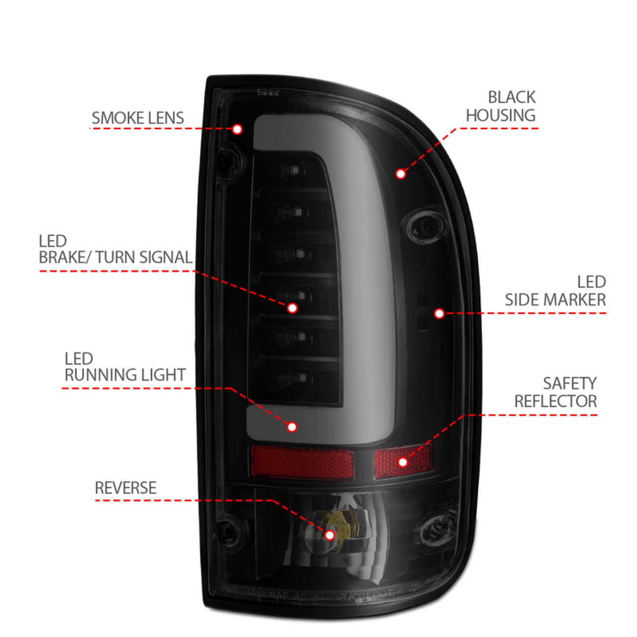 ANZO 1995-2000 Toyota Tacoma LED Taillights Black Housing Smoke Lens (Pair) - 311354