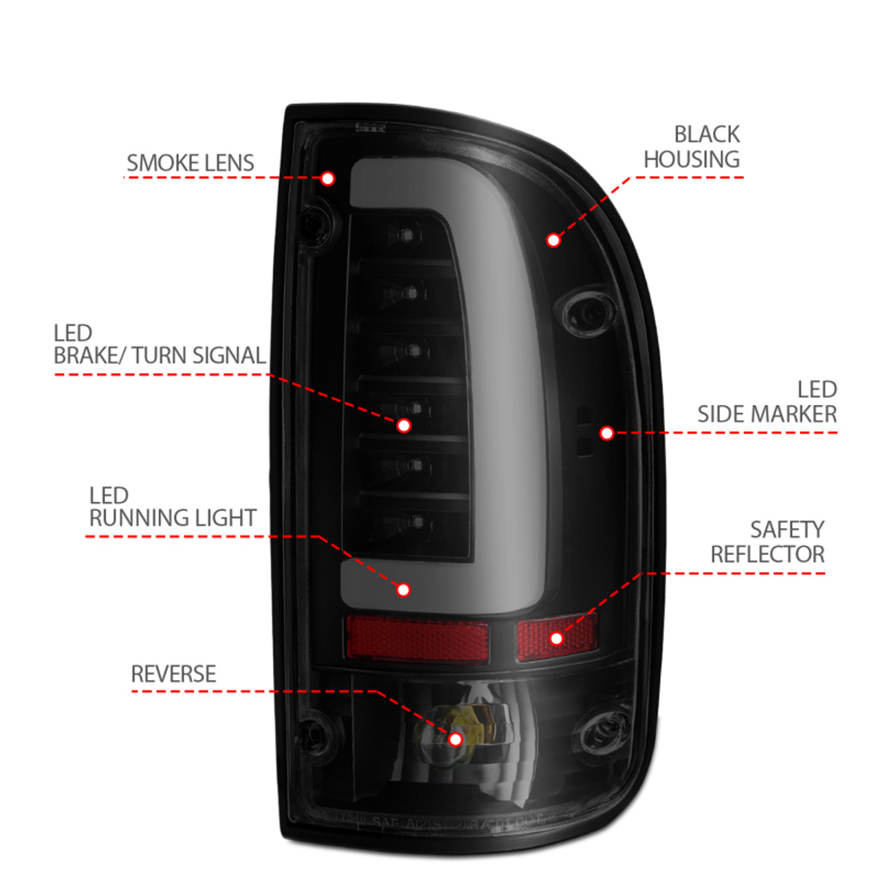 ANZO 1995-2000 Toyota Tacoma LED Taillights Black Housing Smoke Lens (Pair) - 311354