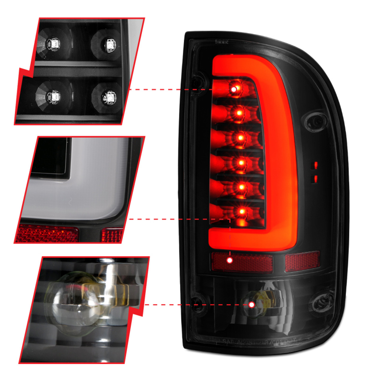 ANZO 1995-2000 Toyota Tacoma LED Taillights Black Housing Smoke Lens (Pair) - 311354