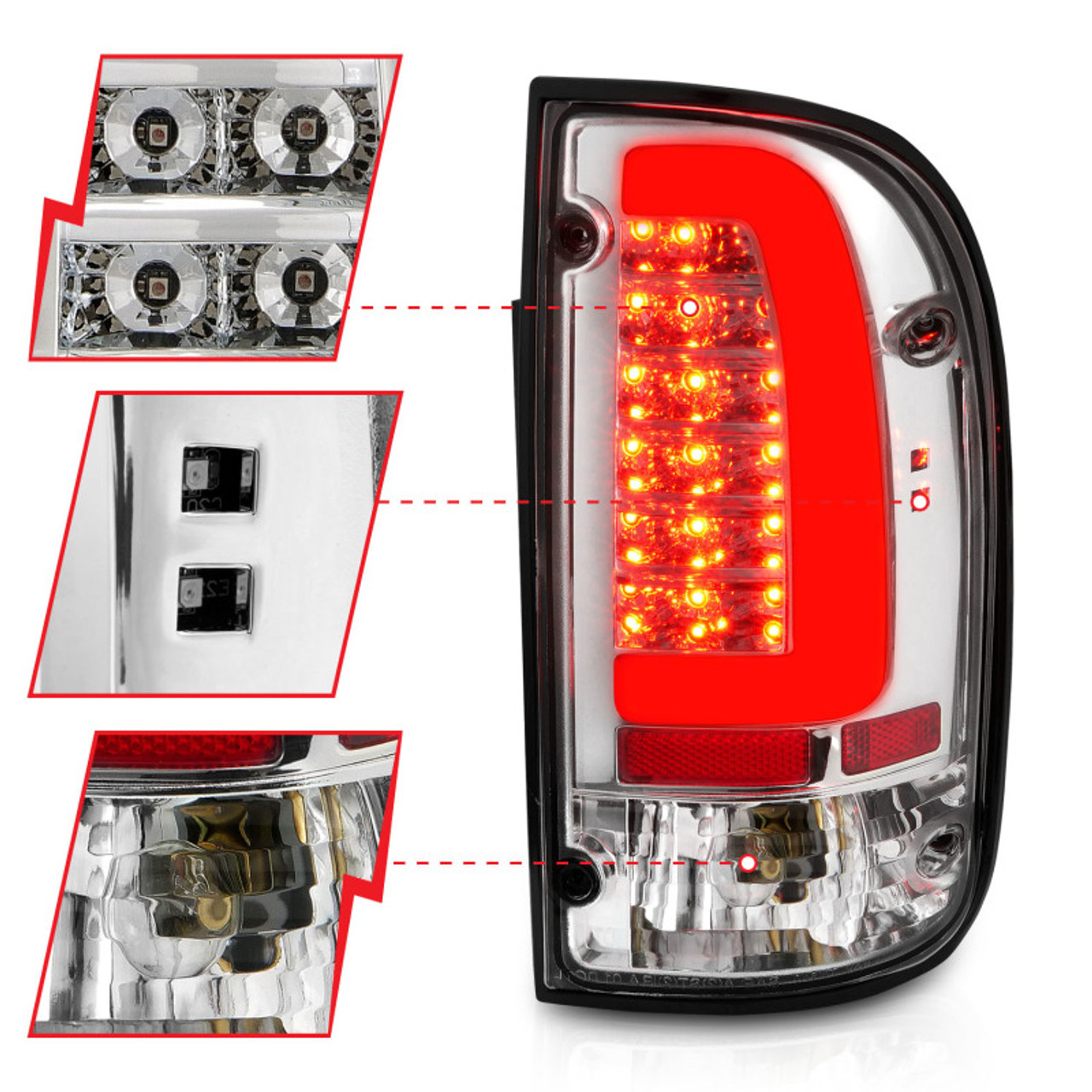 ANZO 95-00 Toyota Tacoma LED Taillights Chrome Housing Clear Lens (Pair) - 311355