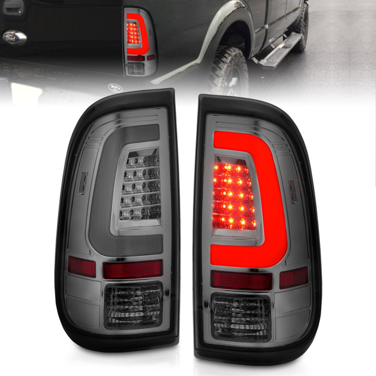 ANZO 2008-2016 Ford F-250 LED Taillights Chrome Housing Smoke Lens (Pair) - 311357