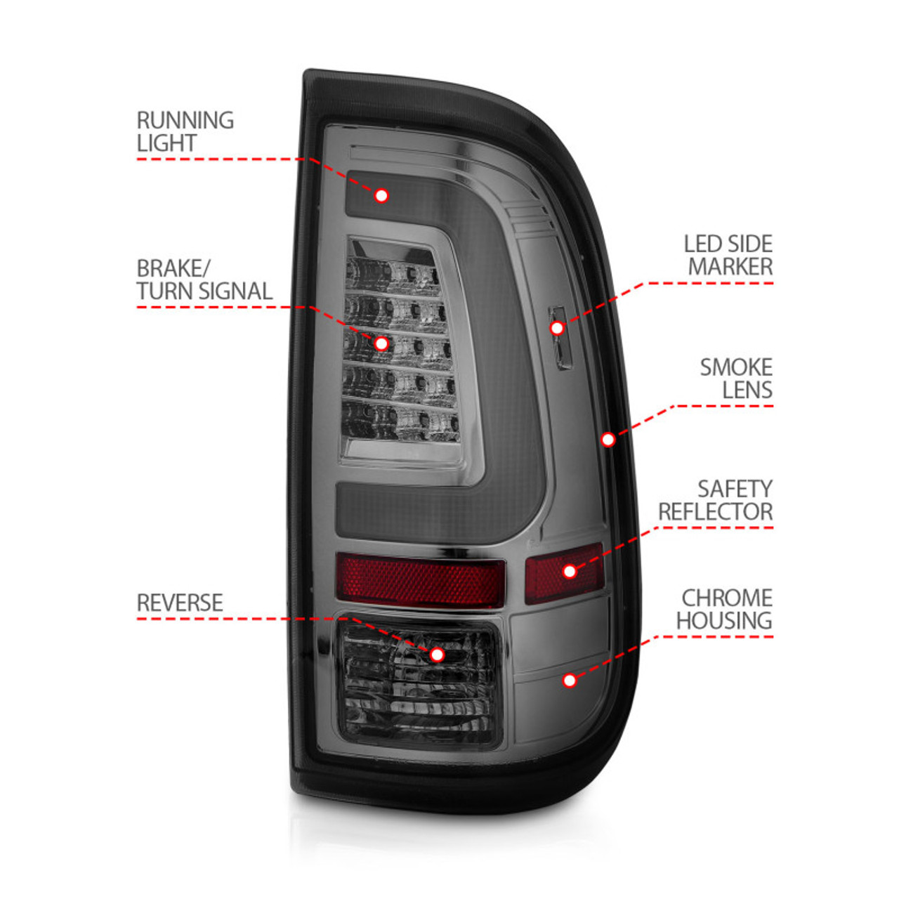 ANZO 2008-2016 Ford F-250 LED Taillights Chrome Housing Smoke Lens (Pair) - 311357