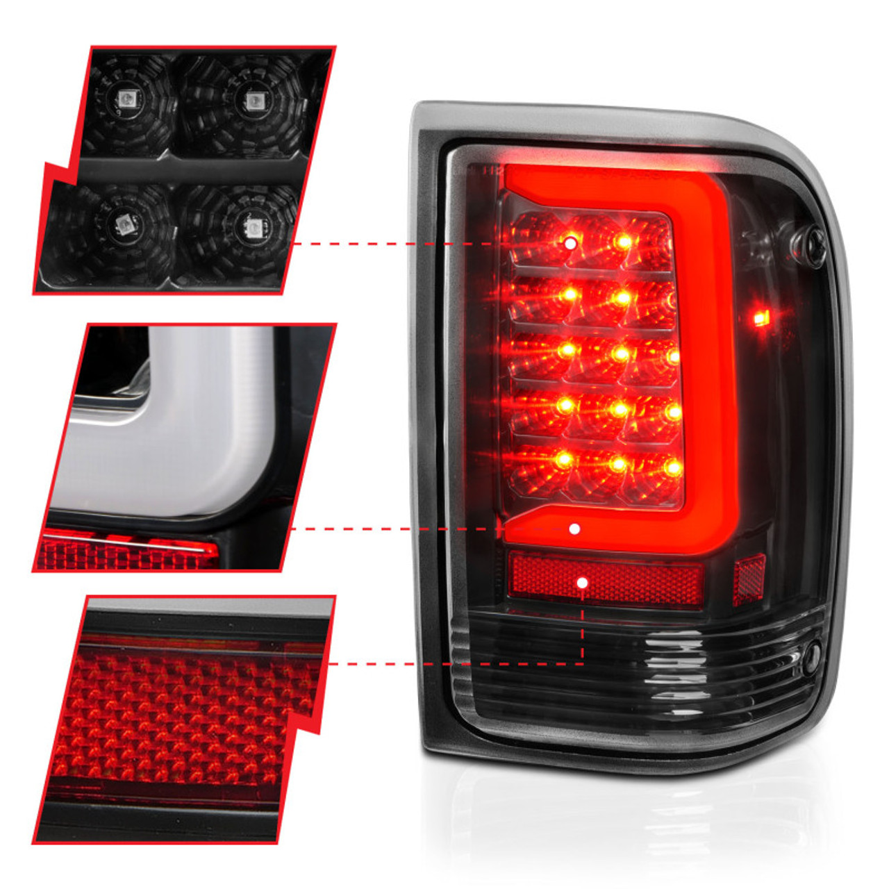 ANZO 1993-1997 Ford  Ranger LED Tail Lights w/ Light Bar Black Housing Clear Lens - 311359