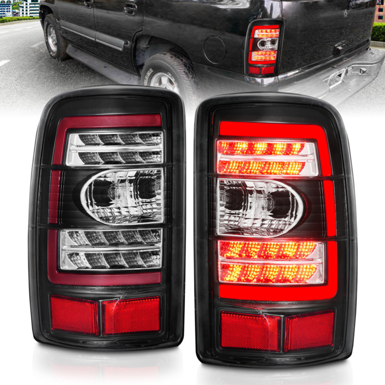 ANZO 2000-2006 Chevrolet Tahoe LED Tail Lights w/ Clear Lens Black Housing - 311362