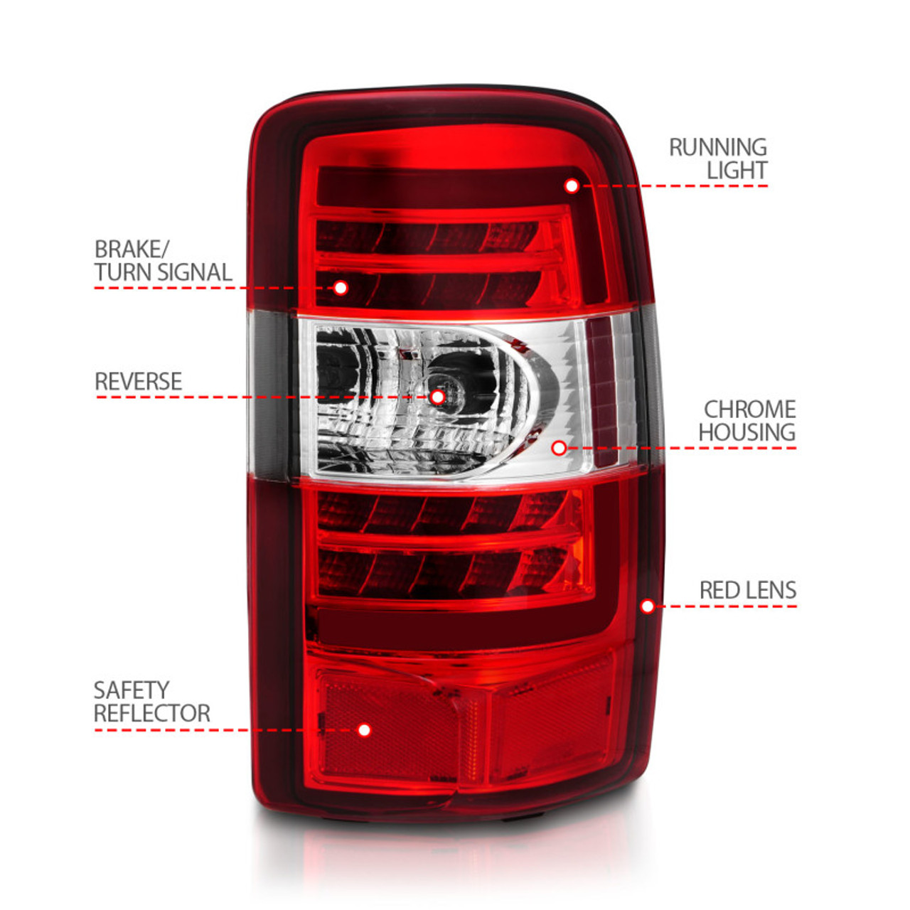 ANZO 2000-2006 Chevrolet Tahoe LED Tail Lights w/ Red Lens Chrome Housing - 311364