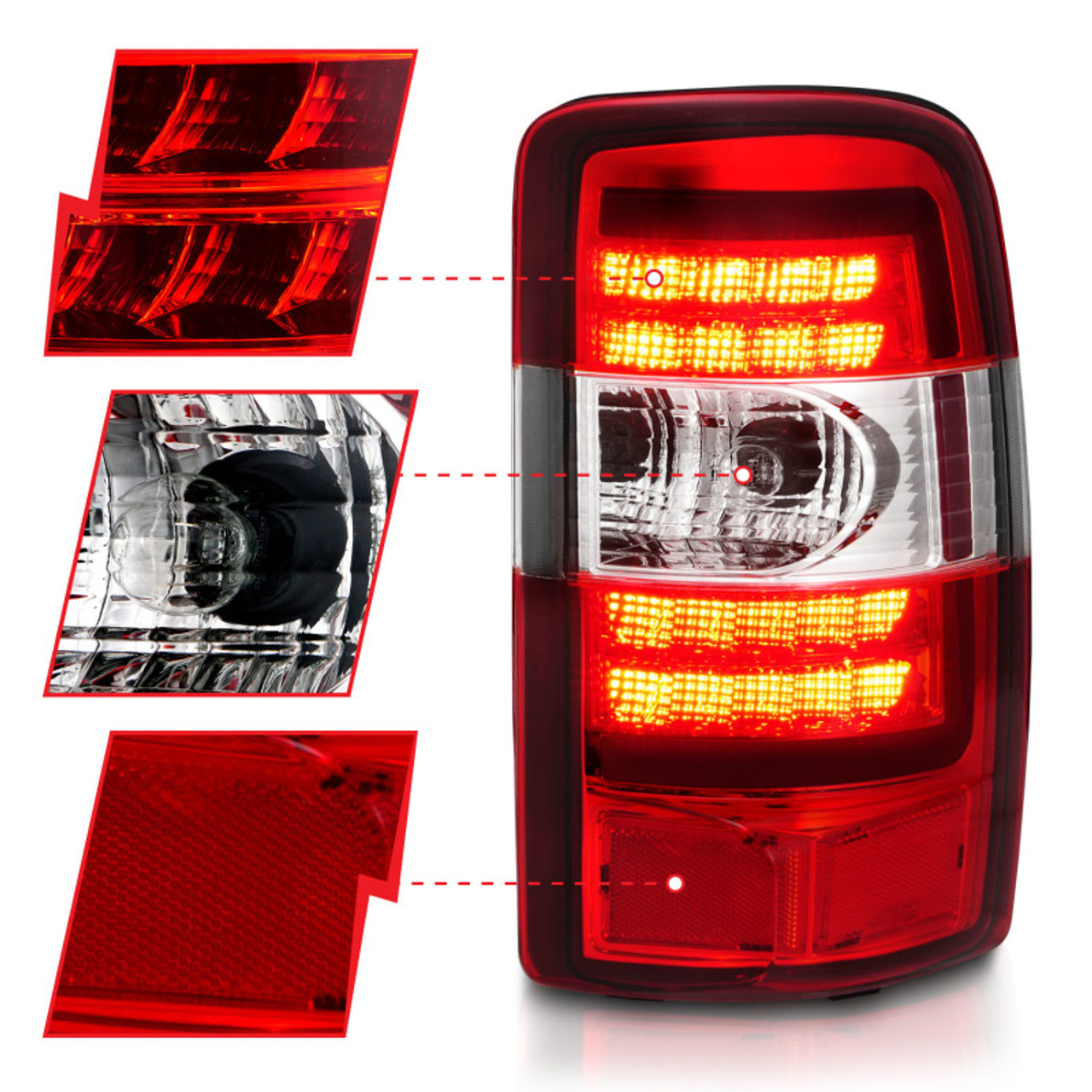 ANZO 2000-2006 Chevrolet Tahoe LED Tail Lights w/ Red Lens Chrome Housing - 311364