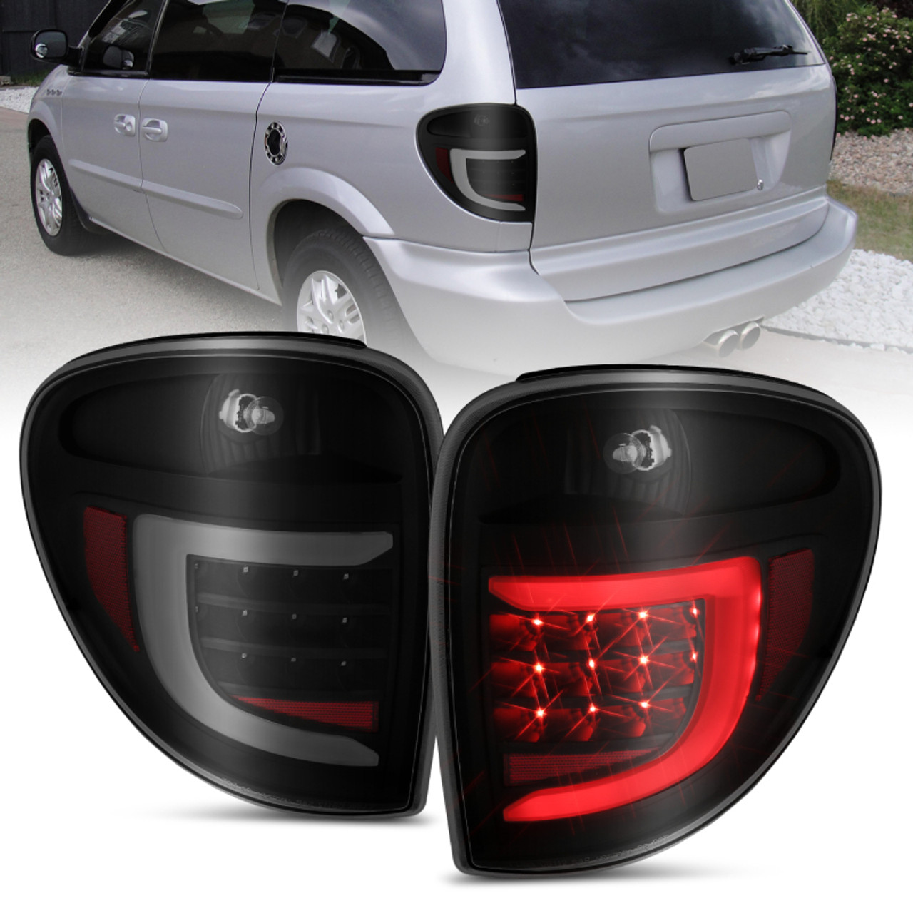 ANZO 2004-2007 Dodge Grand Caravan LED Tail Lights w/ Light Bar Black Housing Smoke Lens - 311366