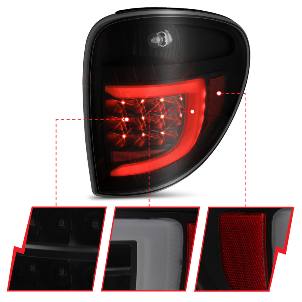 ANZO 2004-2007 Dodge Grand Caravan LED Tail Lights w/ Light Bar Black Housing Smoke Lens - 311366