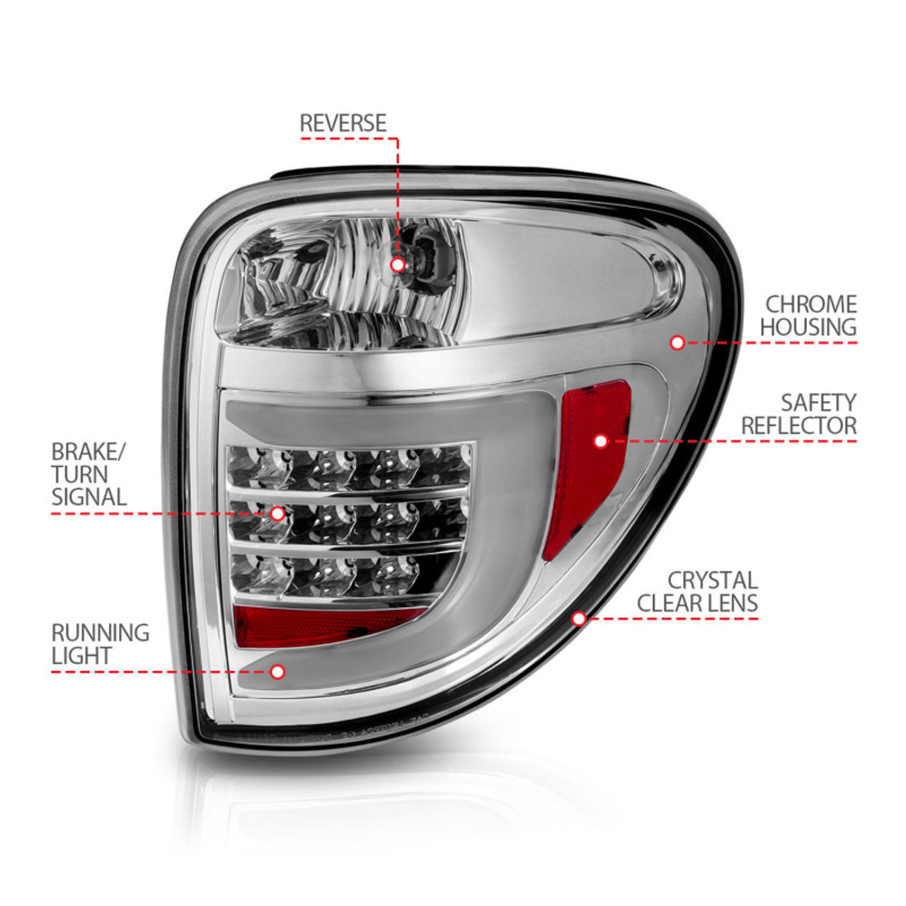 ANZO 2004-2007 Dodge Grand Caravan LED Tail Lights w/ Light Bar Chrome Housing Clear Lens - 311367