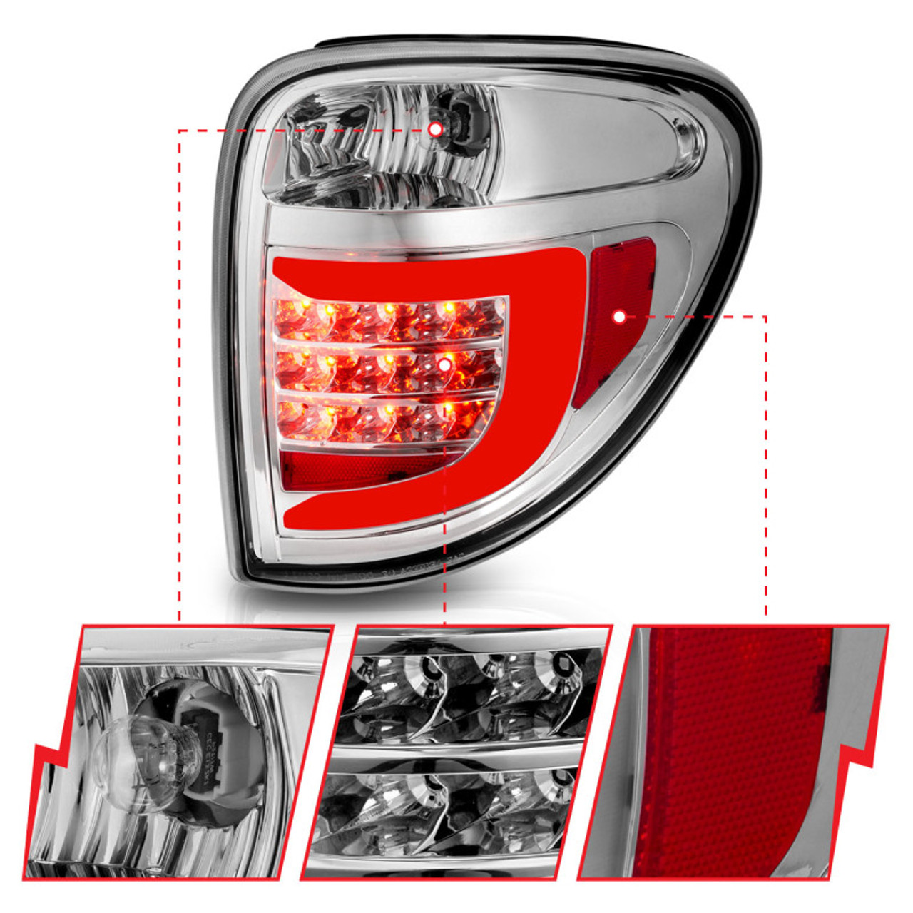 ANZO 2004-2007 Dodge Grand Caravan LED Tail Lights w/ Light Bar Chrome Housing Clear Lens - 311367