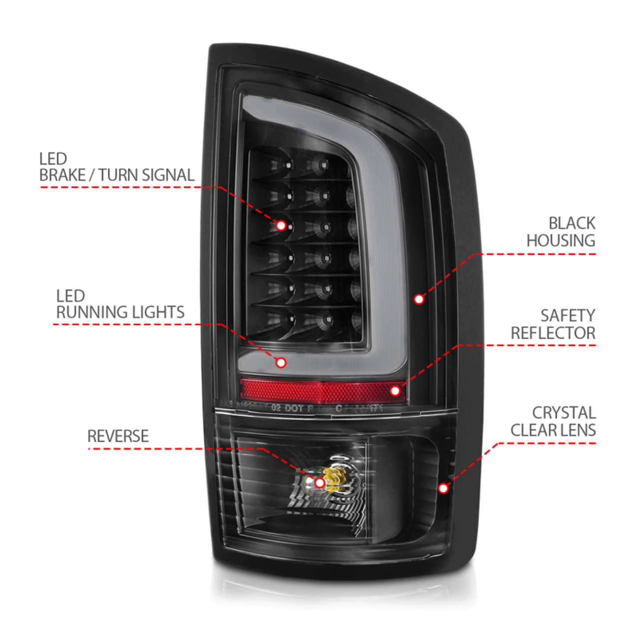 ANZO 2002-2006 Dodge  Ram 1500 LED Tail Lights w/ Light Bar Black Housing Clear Lens - 311368