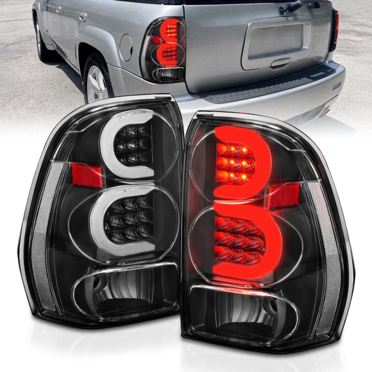 ANZO 2002-2009 Chevrolet Trailblazer LED Tail Lights w/ Light Bar Black Housing Clear Lens - 311371