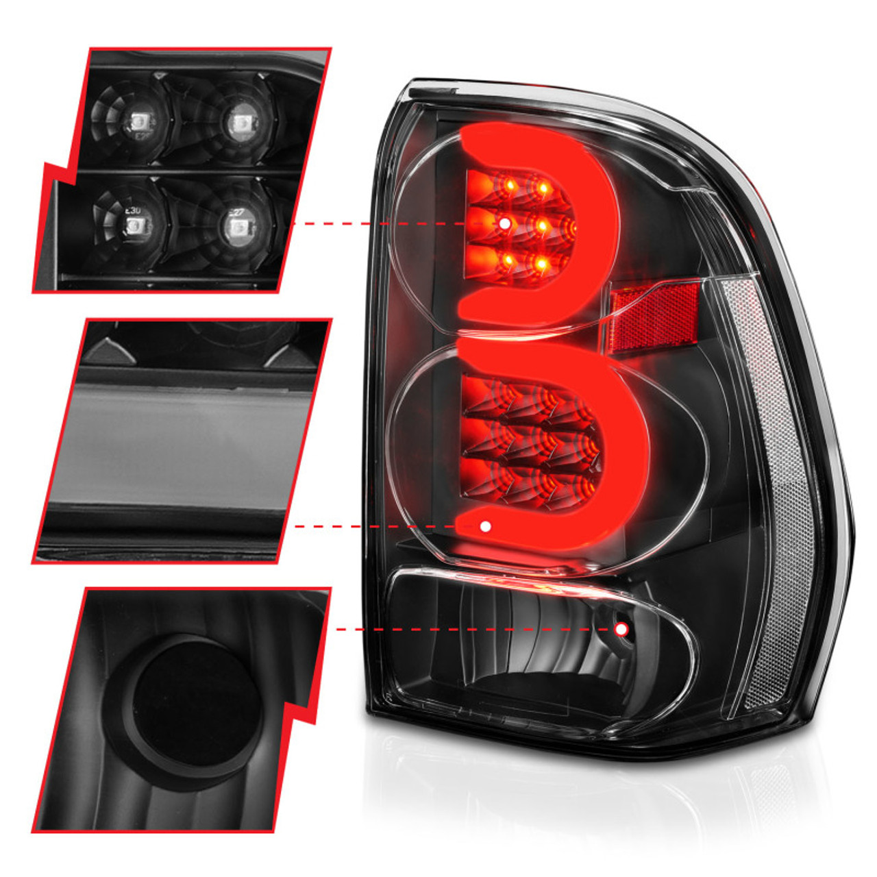 ANZO 2002-2009 Chevrolet Trailblazer LED Tail Lights w/ Light Bar Black Housing Clear Lens - 311371