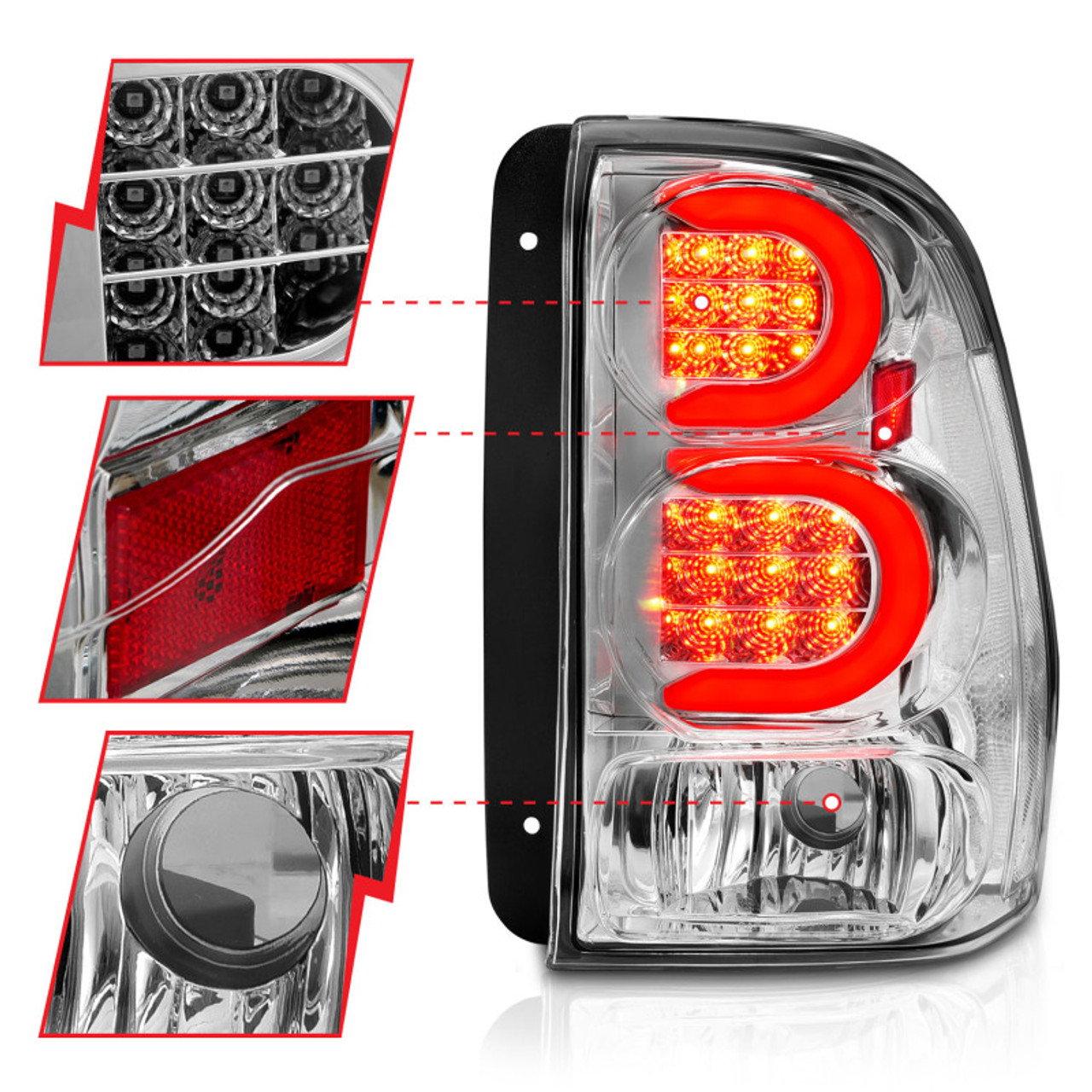 ANZO 2002-2009 Chevrolet Trailblazer LED Tail Lights w/ Light Bar Chrome Housing Clear Lens - 311373