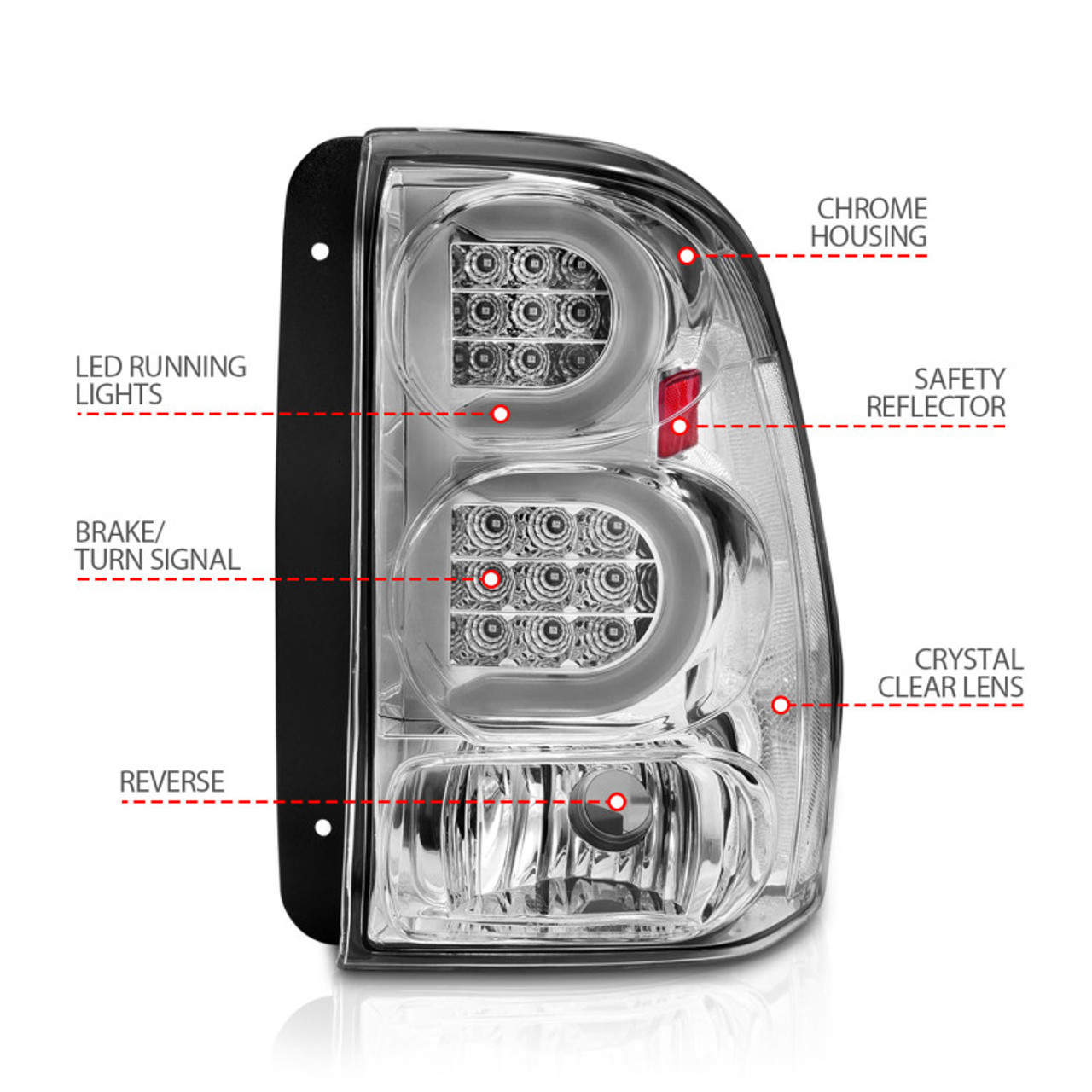 ANZO 2002-2009 Chevrolet Trailblazer LED Tail Lights w/ Light Bar Chrome Housing Clear Lens - 311373