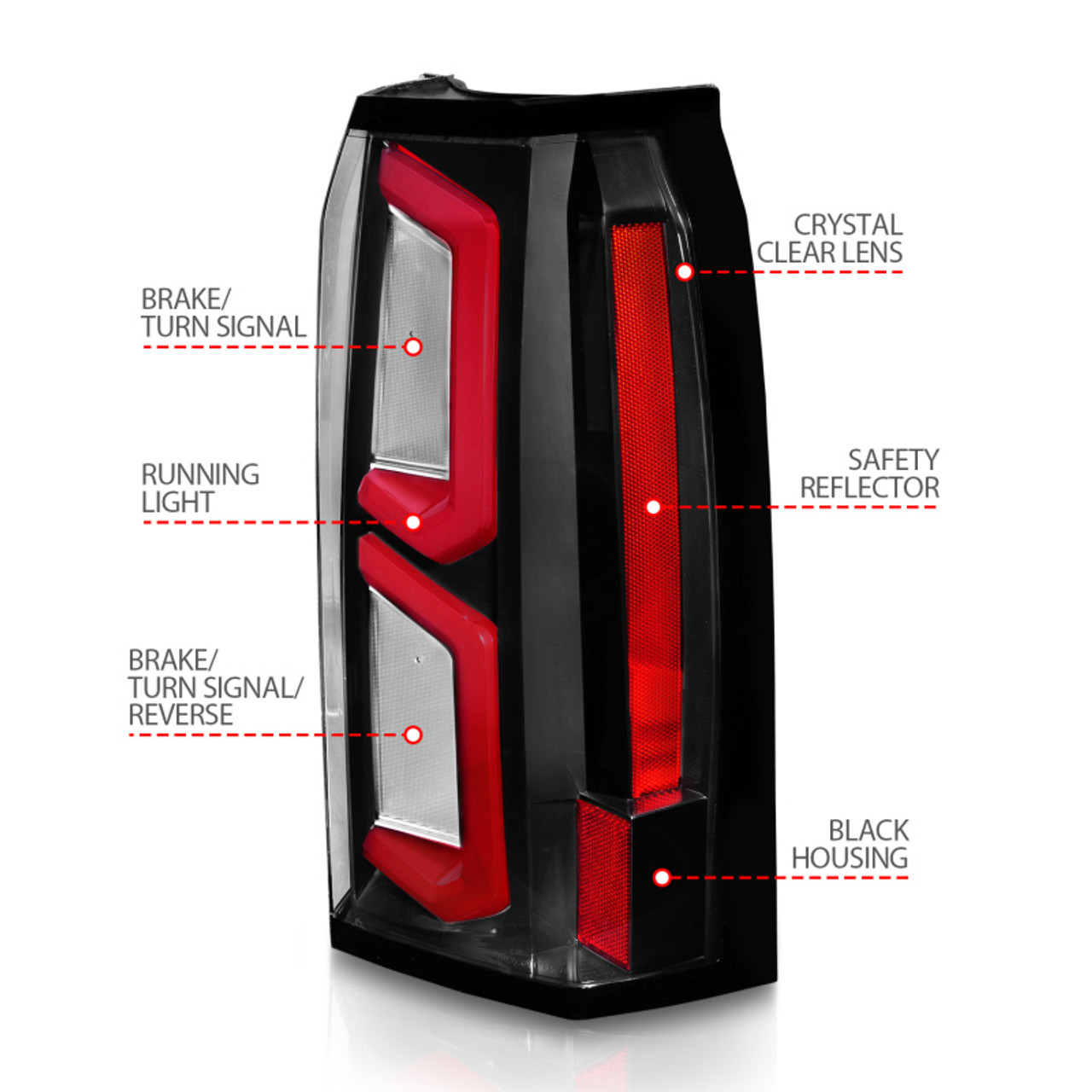 ANZO 2015-2020 Chevrolet Tahoe LED Tail Lights w/ Light Bar Black Housing Clear Lens - 311374
